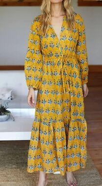 Emerson Fry India Collection‎ Frances Bohemian Maxi Dress S Marigold Yellow